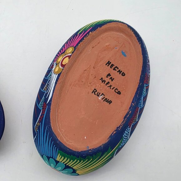 Hand-Painted Mexican Pottery Sun & Moon Trinket Box With Lid 5" - Picture 3 of 10